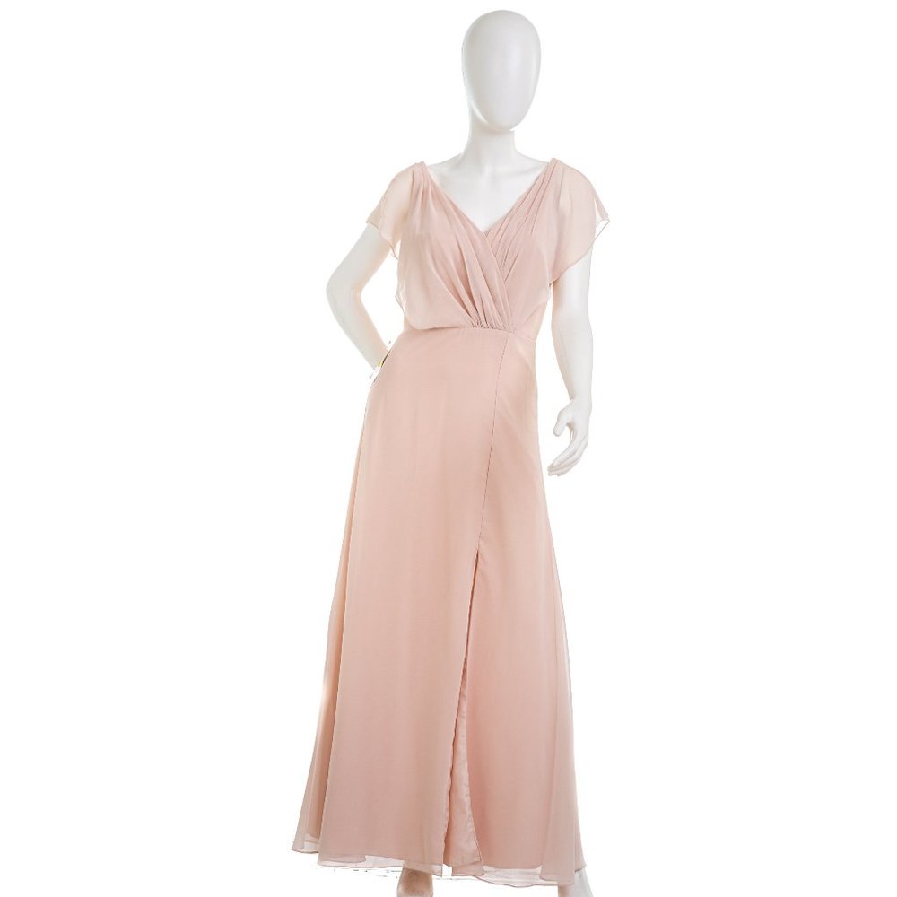 MONIQUE LHUILLIER Double V Neck Chiffon Dress Sz 8